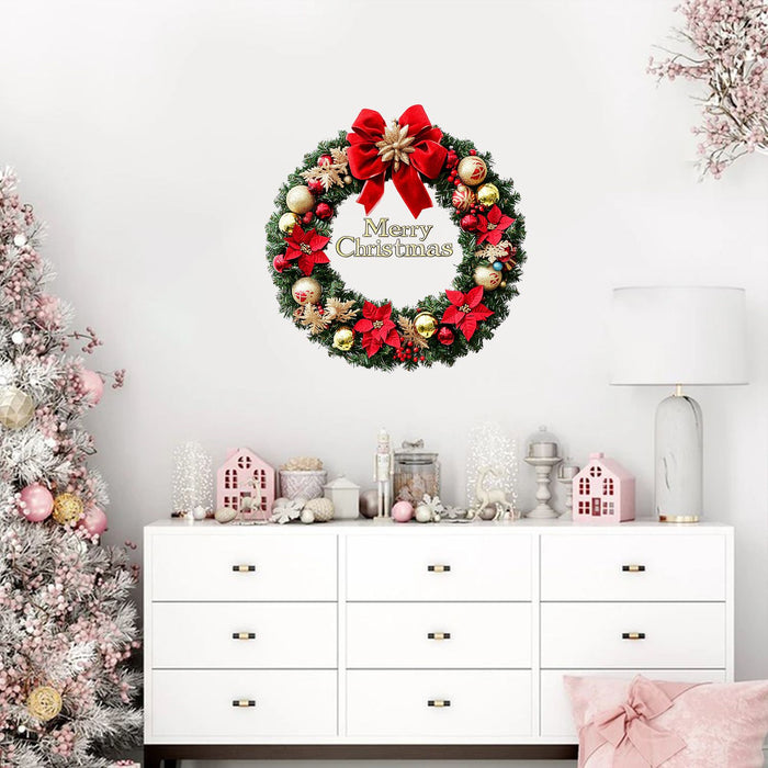 Christmas Wreath with Bows, Baubles & Poinsettias - Red