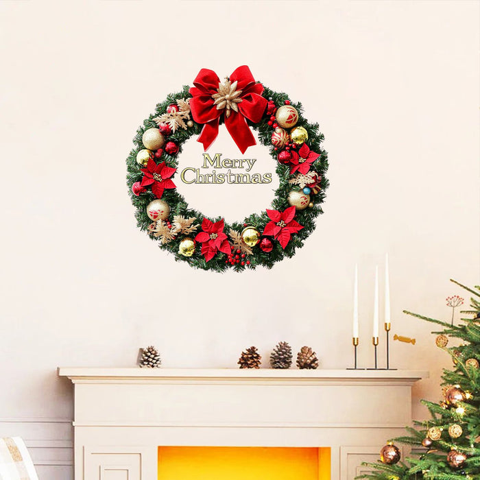 Christmas Wreath with Bows, Baubles & Poinsettias - Red