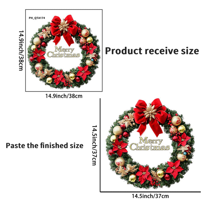 Christmas Wreath with Bows, Baubles & Poinsettias - Red