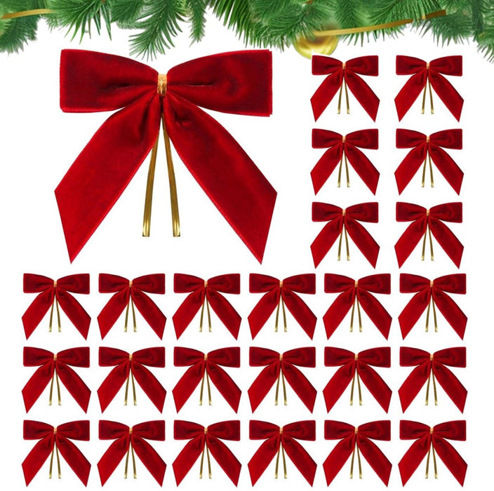 Velvet Glitter Christmas Bows - 24 Pack
