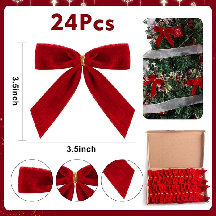 Velvet Glitter Christmas Bows - 24 Pack