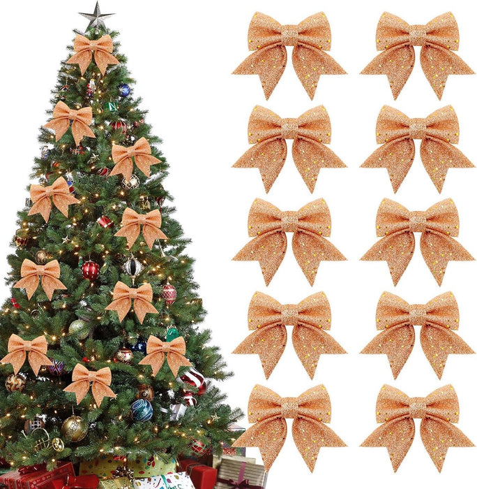Gold Glitter Christmas Bows 12x15cm - 10 Pack