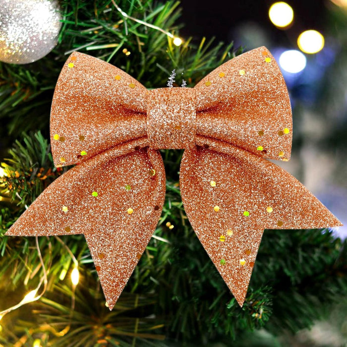 Gold Glitter Christmas Bows 12x15cm - 10 Pack