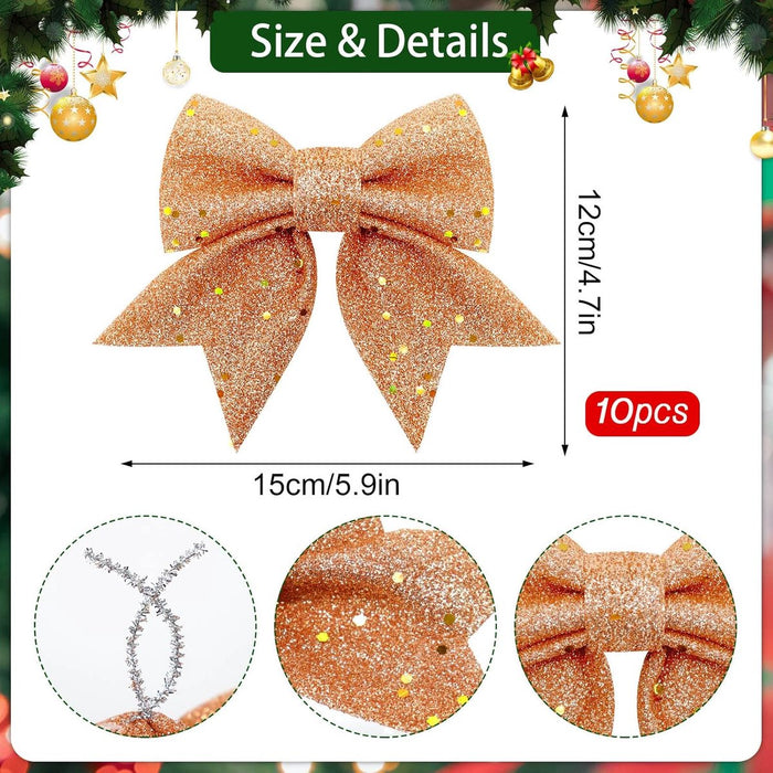 Gold Glitter Christmas Bows 12x15cm - 10 Pack