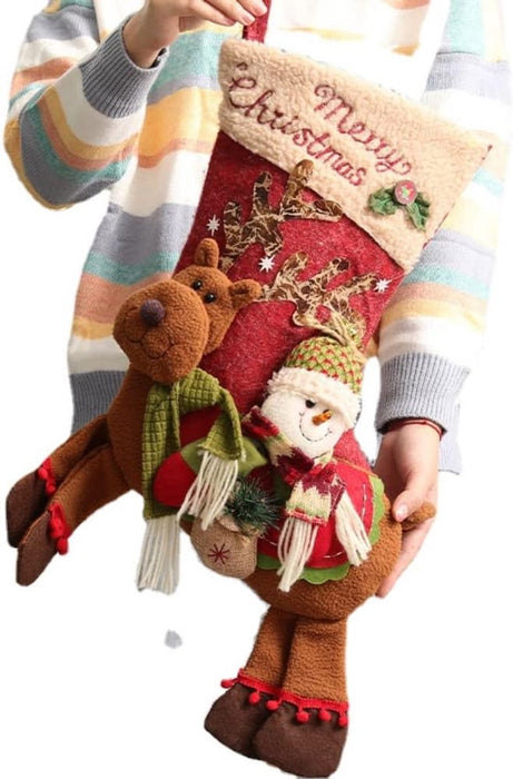 Large Christmas Stockings 23 Inch - Santa & Reindeer Gift Bags