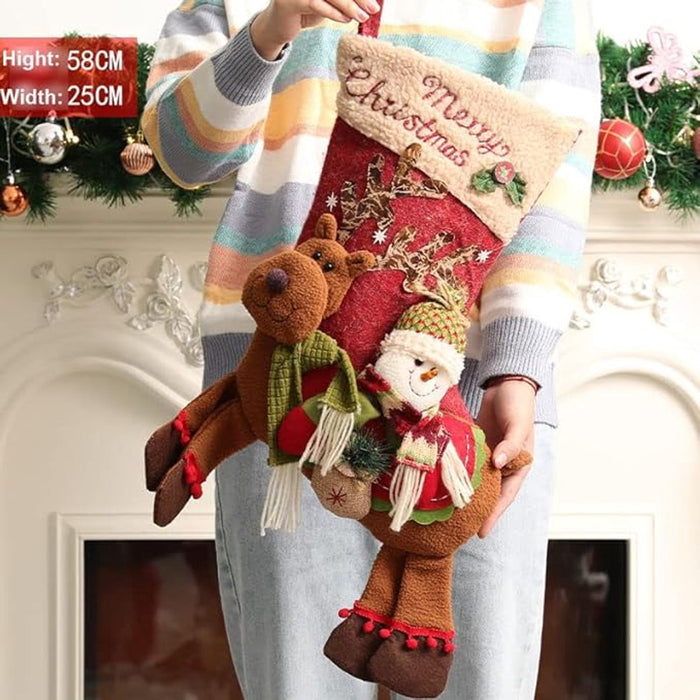 Large Christmas Stockings 23 Inch - Santa & Reindeer Gift Bags