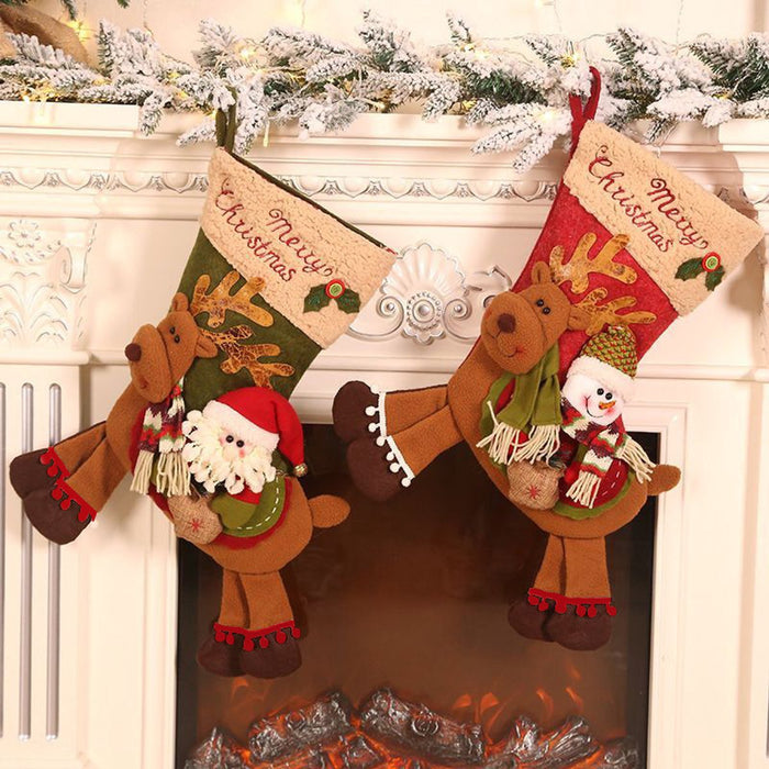 Large Christmas Stockings 23 Inch - Santa & Reindeer Gift Bags