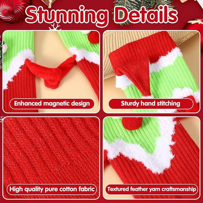 Magnetic Hand-Holding Christmas Socks - 4 Pairs