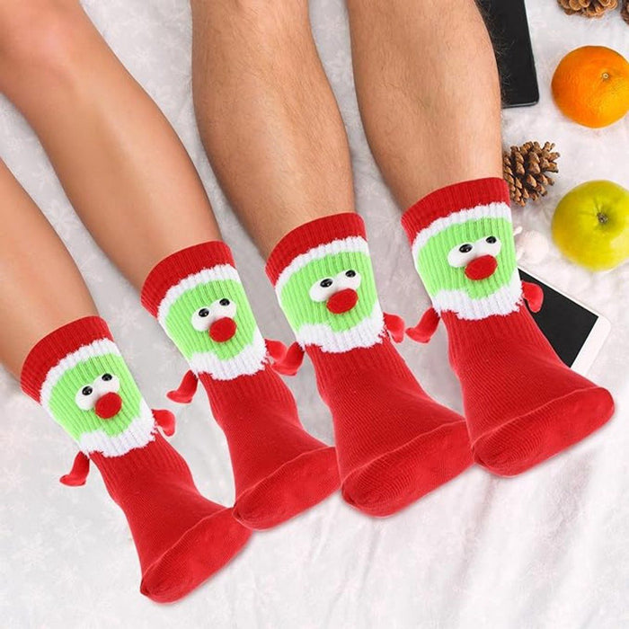 Magnetic Hand-Holding Christmas Socks - 4 Pairs