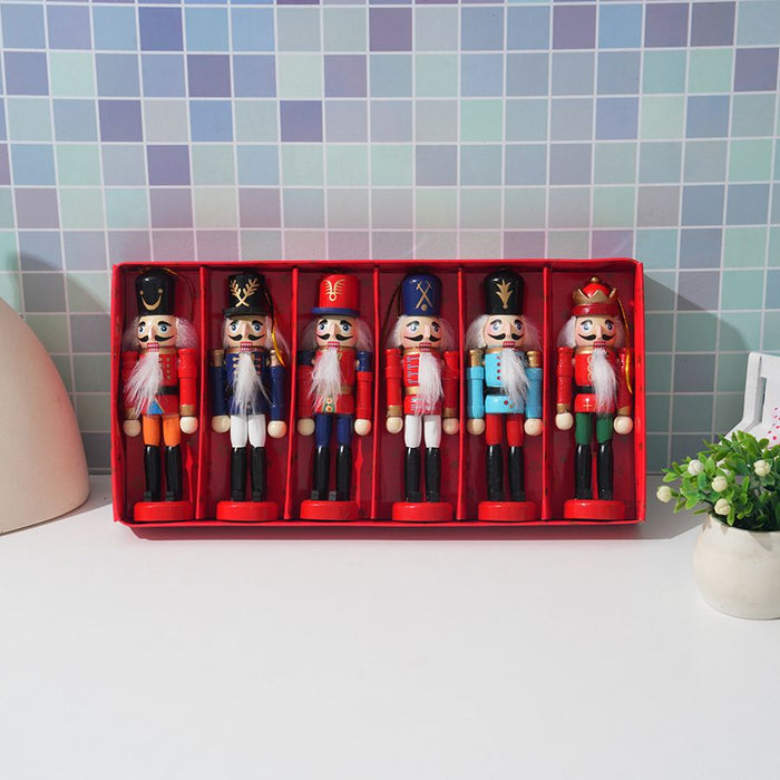 Wooden Nutcracker Soldier Ornaments 12cm - 6 Pack