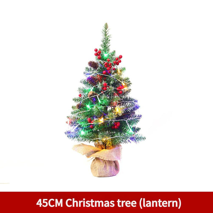 Mini Christmas Tree 45cm with Colourful Lights - Pinecone Log Base