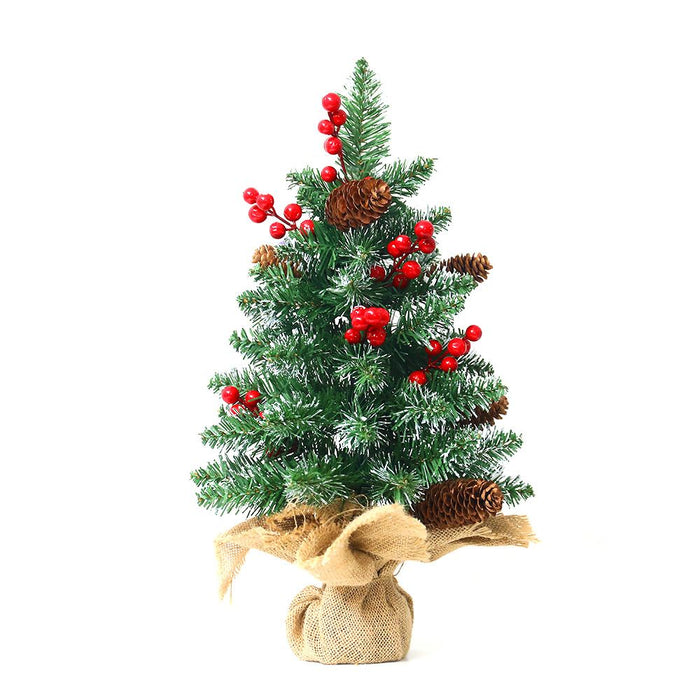 Mini Christmas Tree 45cm with Colourful Lights - Pinecone Log Base