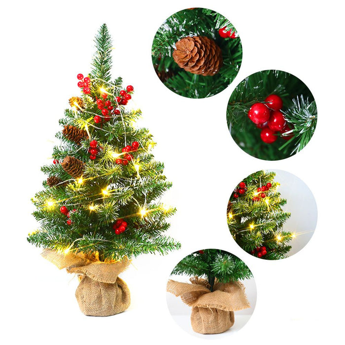 Mini Christmas Tree 45cm with Colourful Lights - Pinecone Log Base