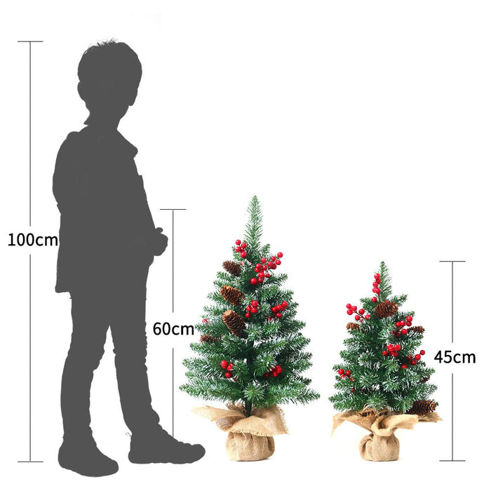 Mini Christmas Tree 45cm with Colourful Lights - Pinecone Log Base