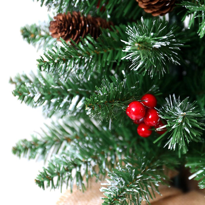 Mini Christmas Tree 45cm with Colourful Lights - Pinecone Log Base