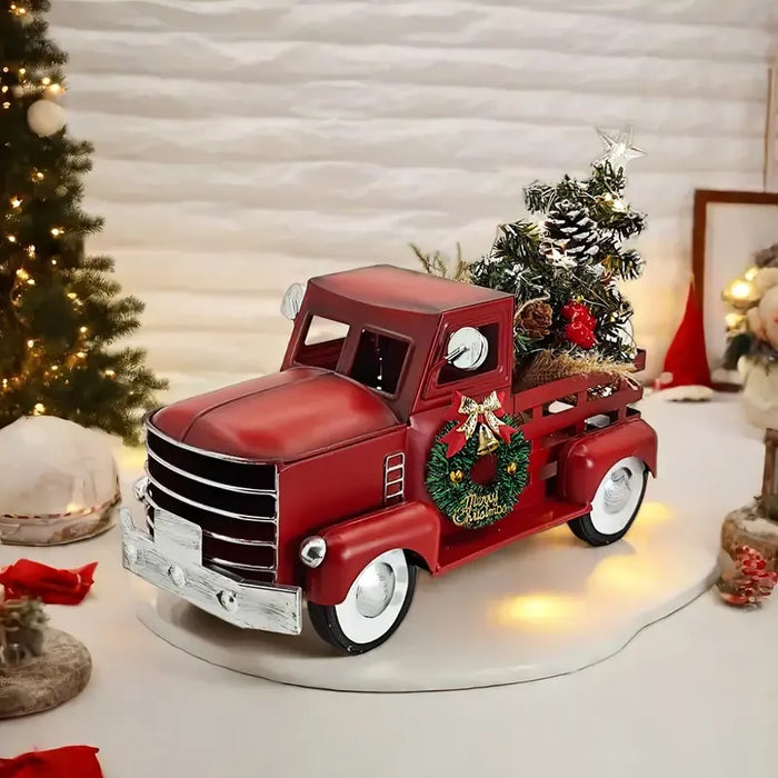 Vintage Metal Red Christmas Truck with Warm White Lights