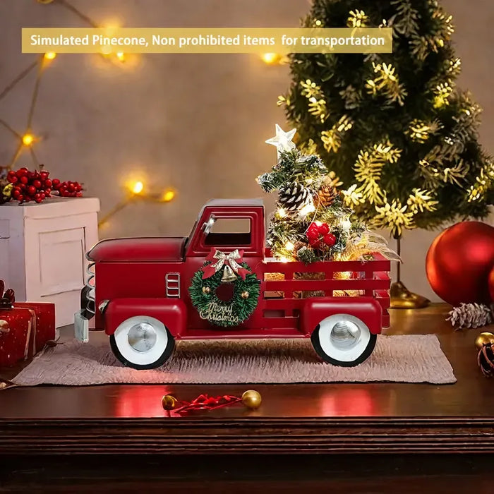 Vintage Metal Red Christmas Truck with Warm White Lights