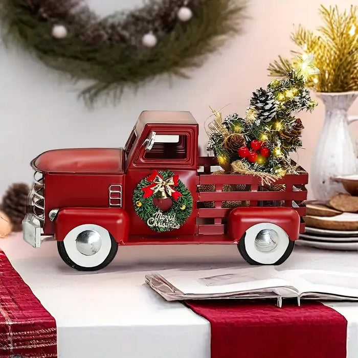 Vintage Metal Red Christmas Truck with Warm White Lights