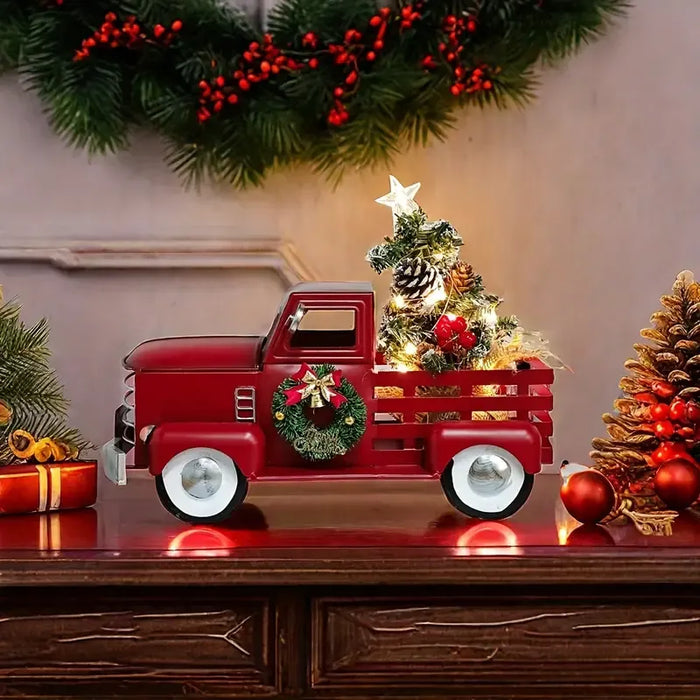 Vintage Metal Red Christmas Truck with Warm White Lights