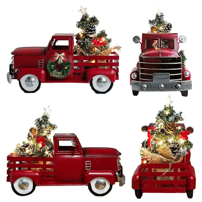 Vintage Metal Red Christmas Truck with Warm White Lights