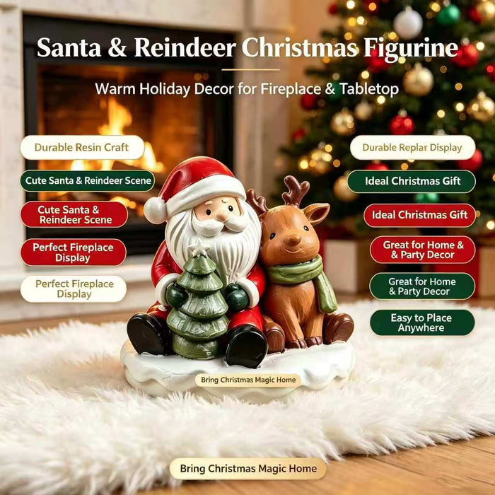 Santa & Reindeer Double-Sided Resin Figurine