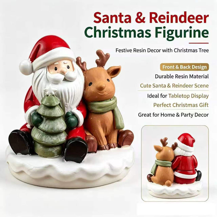 Santa & Reindeer Double-Sided Resin Figurine
