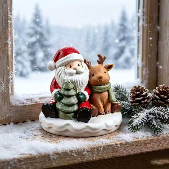 Santa & Reindeer Double-Sided Resin Figurine