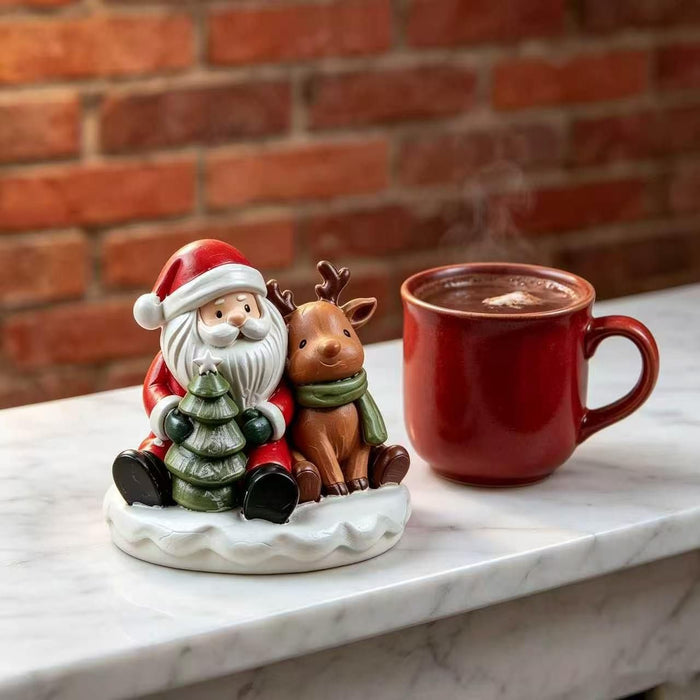 Santa & Reindeer Double-Sided Resin Figurine