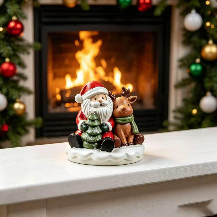 Santa & Reindeer Double-Sided Resin Figurine