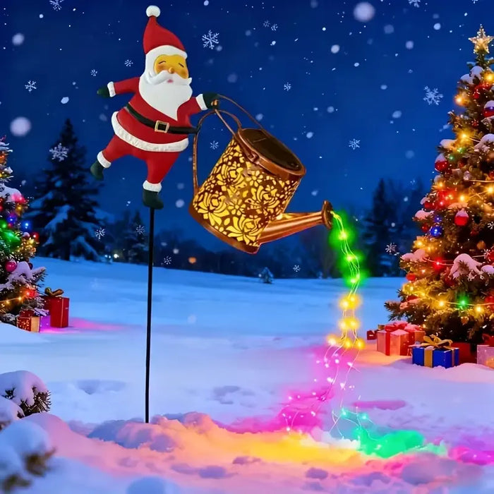 Solar Santa Watering Can Light - Waterproof Garden Decoration