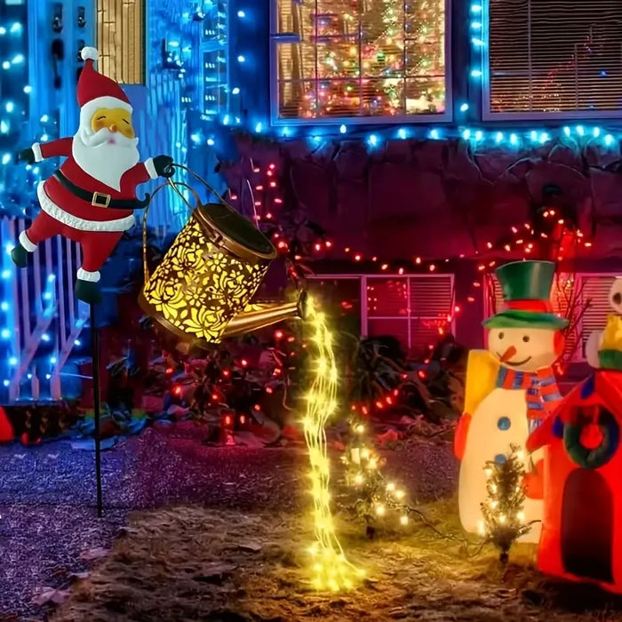 Solar Santa Watering Can Light - Waterproof Garden Decoration