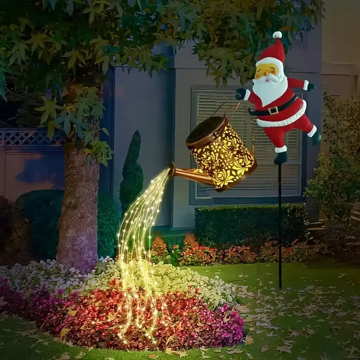 Solar Santa Watering Can Light - Waterproof Garden Decoration