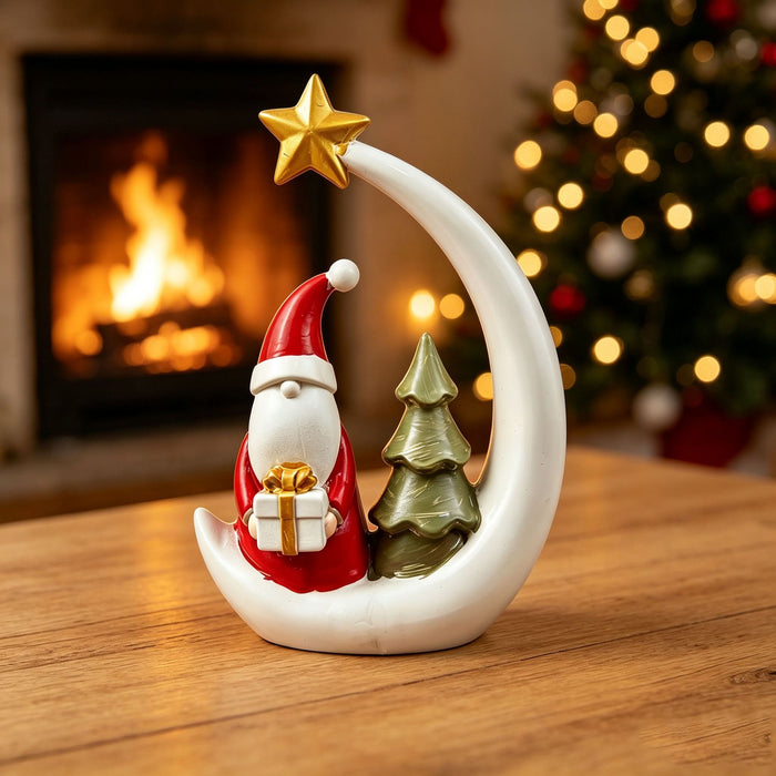 Christmas Moon Resin Figurine - Tabletop Decoration