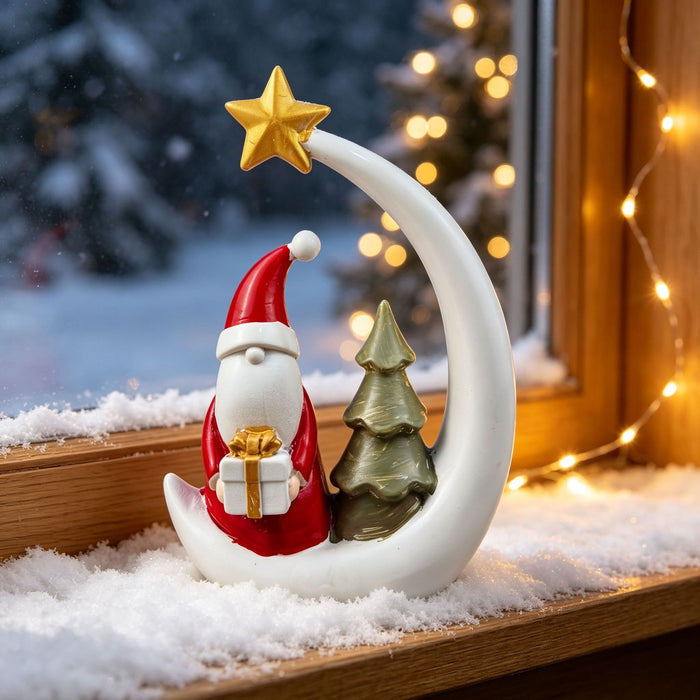 Christmas Moon Resin Figurine - Tabletop Decoration