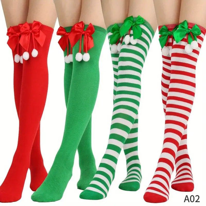 Christmas Over-the-Knee Socks with Handmade Bows