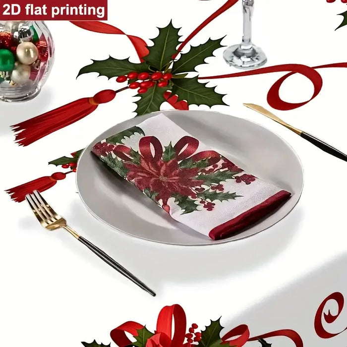 Vintage Christmas Tablecloth - Red & Green Floral Print