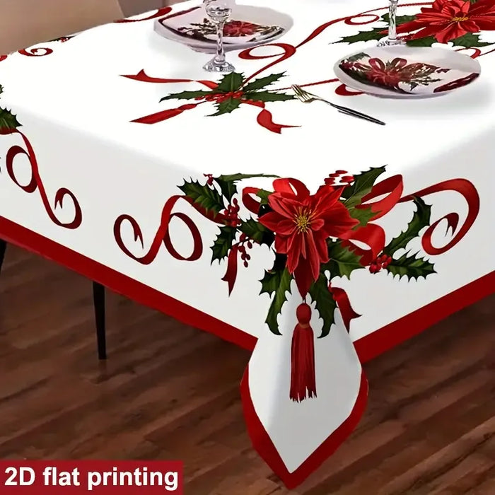 Vintage Christmas Tablecloth - Red & Green Floral Print