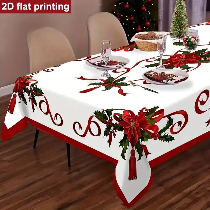 Vintage Christmas Tablecloth - Red & Green Floral Print
