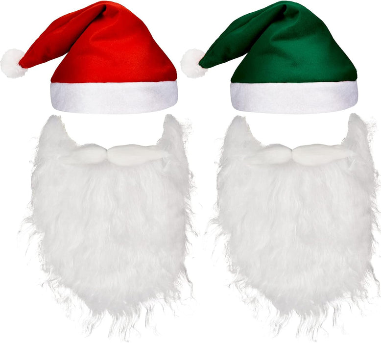 Santa Hat & Beard Set - 4 Piece Adult Costume Kit
