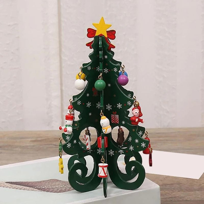 Wooden 3D Christmas Tree Decorations - 6 Piece Craft Set