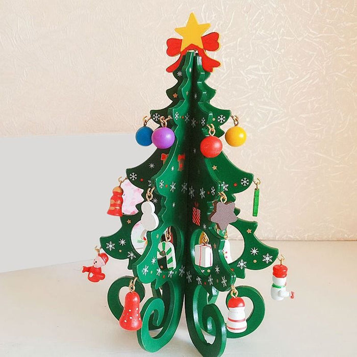 Wooden 3D Christmas Tree Decorations - 6 Piece Craft Set