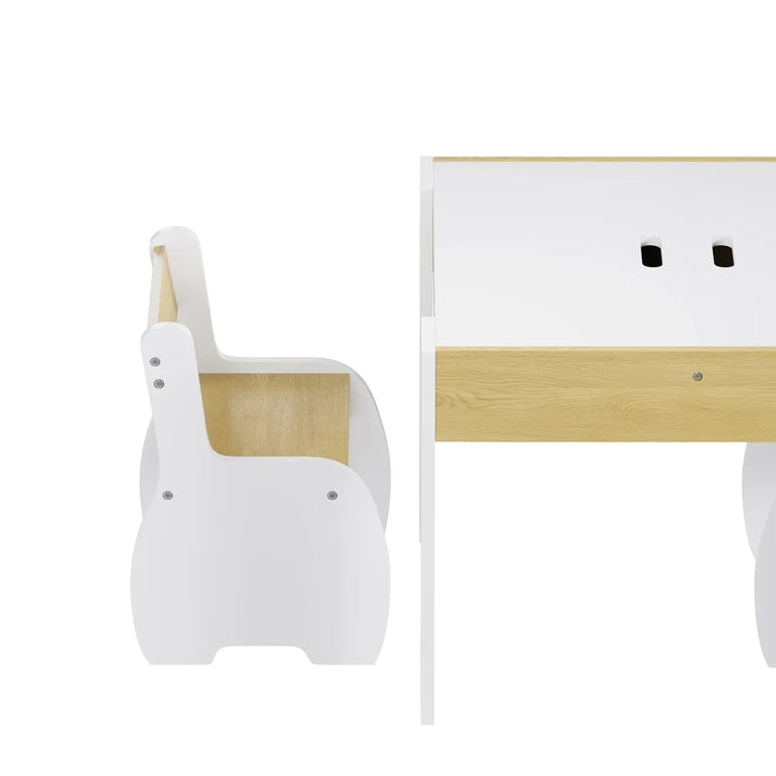 3-Piece Kids Table and Chairs Set in White with Storage, 60x60x48cm