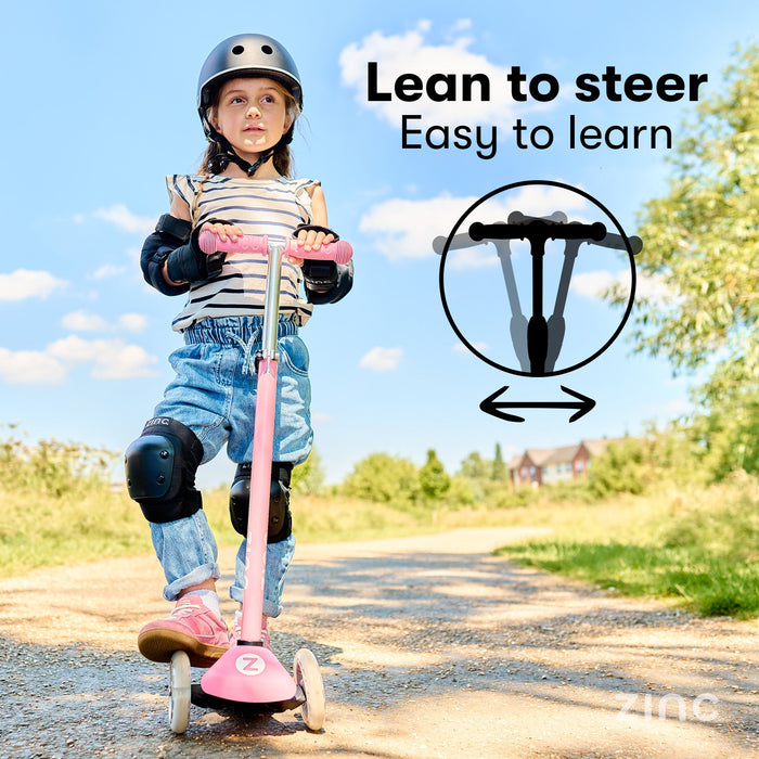 Zinc Strobe Junior Tri Scooter Pink lean to steer
