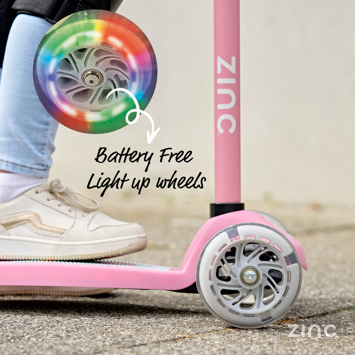 Zinc Strobe Junior Tri Scooter Pink light-up wheels