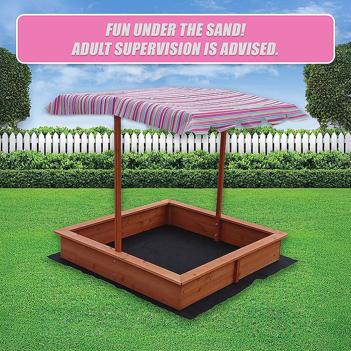 Kids Wooden Toy Sandpit with Adjustable Canopy