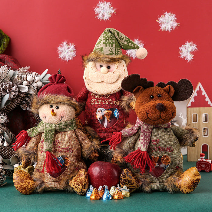 Plush Christmas Gift Sacks - 3 Pack Santa, Snowman & Reindeer