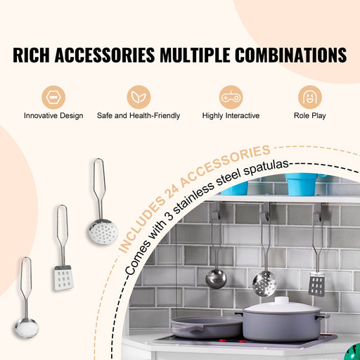 Toy kitchen with 24 cooking accessories