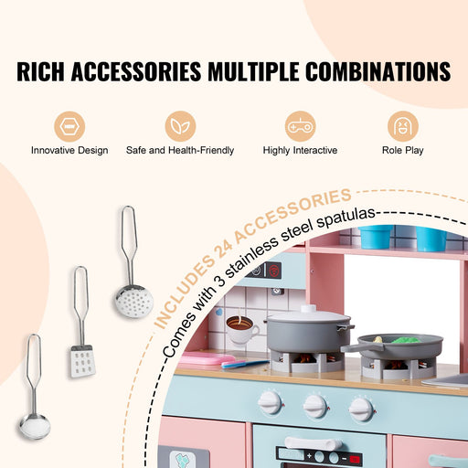 Toy kitchen in pink with 24 accessories
