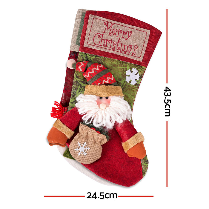 Jingle Jollys 3D Plush Christmas Stockings - 2 Pack Santa & Snowman