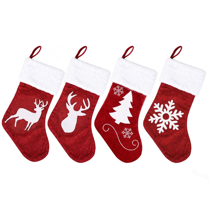 Jingle Jollys Velvet Christmas Stockings 46.5cm - 4 Pack Red